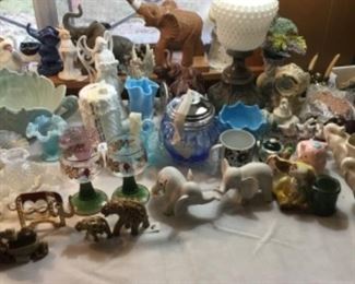 Collectibles, glassware, Fenton, elephants, pottery and more