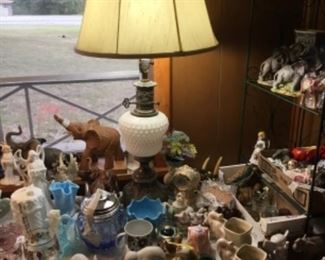 Collectibles, glassware, Fenton, elephants, pottery and more