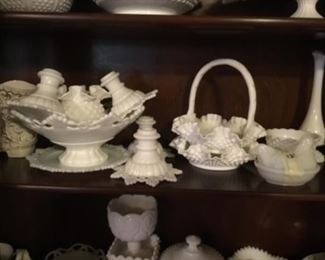 Collection of hobnail milk glass 