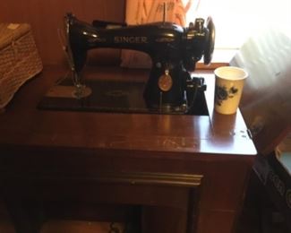 Bedroom- Singer sewing machine in cabinet