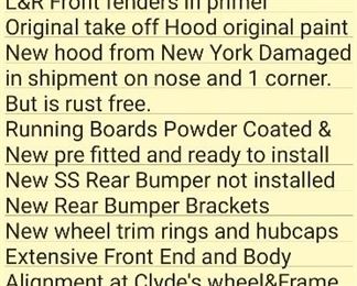 PARTS INFORMATION FOR 1945 FORD PICK-UP