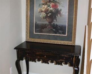 UTTERMOST BLACK ACCENT TABLE, WALL ART