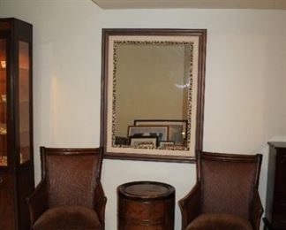 2 ACCENT CHAIRS/ACCENT TABLE, WALL MIRROR