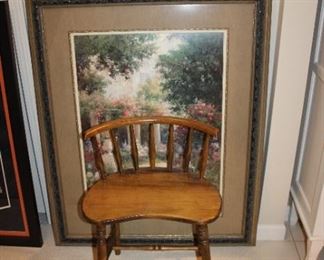 WALL ART, WOOD CHAIR