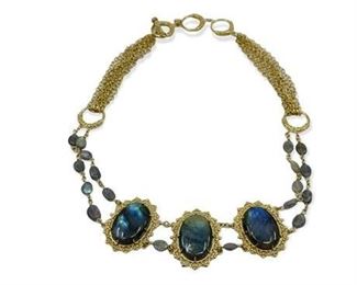 Lot 101
Natural Labradorite Gold Plated Necklace Bracelet Ensemble