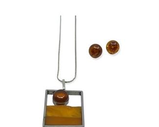 Lot 179
Amber & Sterling Necklace Earring Ensemble