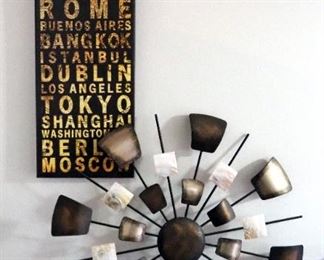 Metal Geometric Wall Hanging, 26" Diameter, And Canvas Print Destination Wishlist, 28" x 10"