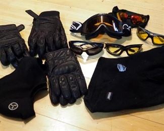 Harley Davidson Leather Riding Gloves, Qty 3 Pair, Cold Weather Face Masks, Riding Goggles And Glasses