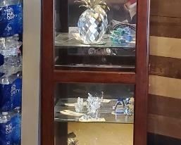 Lighted Mirrored Back Curio Cabinet With Glass Shelves, 78.5" x 22" x 12"