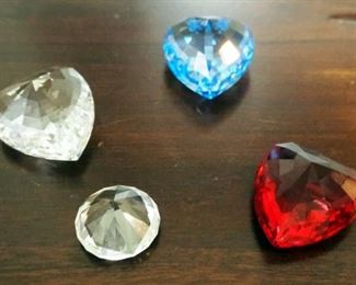 Swarovski Crystal Hearts, Qty 3, Red, Blue, And Clear, 1.5" Wide, Diamond Shaped Crystal Figure, 1"
