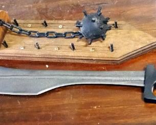 Spartan Warrior Sword, 32.5" Long, Very Sharp, And Vintage Medieval Mace With Wood Hanger