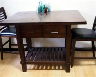Solid Wood 2 Drawer Kitchen Island/Counter Height Table, 36.5" x 49" x 36", With Matching Chairs, Qty 2