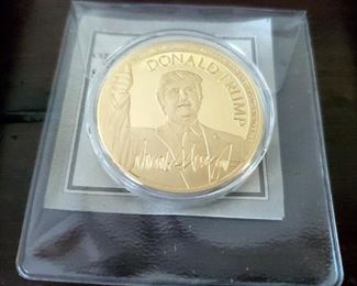 Framed Matted Under Glass Mt. Rushmore Print With Postage Stamps, Framed Eagle, Painted Eagle Rock, Donald Trump Coin And More