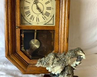 Howard Miller Wall Chime Clock Carablanca Wolf Figurine