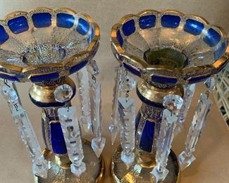 Vintage Bohemian Crystal Candle Stick Holders Prisms