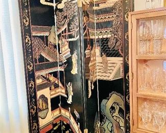 4 panel black lacquer folding screen 