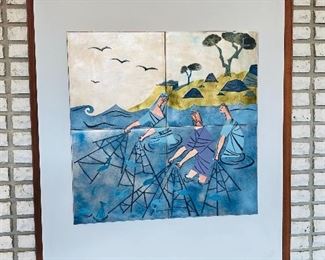 Mounted and framed enamel on copper