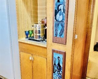 Judith Daner signed enamel on copper mounted on walnut wall art