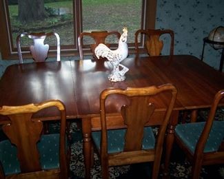 CHERRY DROP-LEAF DINING TABLE--HAS 2 LEAVES, PADS & 6 CHAIRS