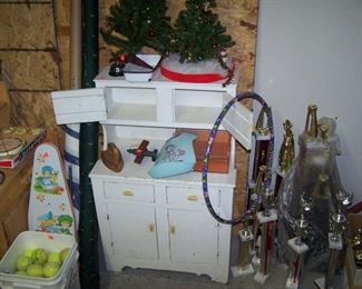TOY CUPBOARD & TROPHIES