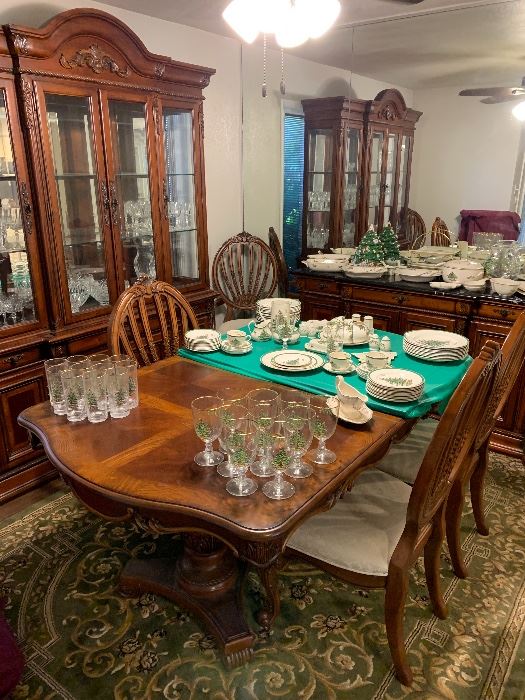 beautiful dining set and tons of Spode Christmas china and serving dishes.