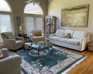 Sofa, Chairs, Side Tables, Coffee Table, Area Rug, Painting