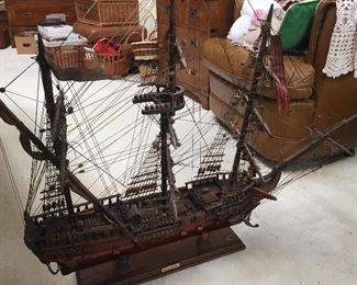 Vintage "Navio Espanol" 1700s Spanish Frigate Naval Wood Model Ship