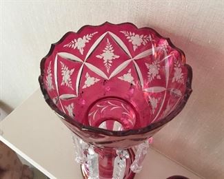 Pair of Antique Bohemian Ruby Mantle/Candle Lusters
