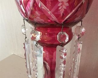 Pair of Antique Bohemian Ruby Mantle/Candle Lusters