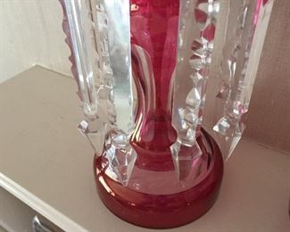 Pair of Antique Bohemian Ruby Mantle/Candle Lusters