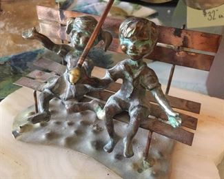 Children Sitting on a Bench Art Sculpture by Brian Bijan, Mixed Media