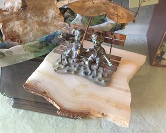 Children Sitting on a Bench Art Sculpture by Brian Bijan, Mixed Media