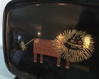 Mid Century Couroc Brass and Wood Inlaid Serving Trays