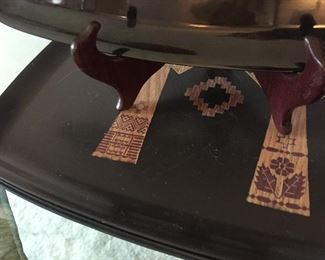 Mid Century Couroc Brass and Wood Inlaid Serving Trays