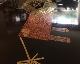 Mid Century Couroc Brass and Wood Inlaid Serving Trays