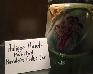 Antique Hand Painted Porcelain Cookie Jar