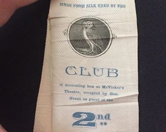 Silk Political Ribbon from 1879 Visit of Gen. Ulysses S. Grant to Chicago's McVicker's Theater