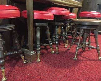 Antique Wood Piano Stools with Glass Marble Cast Iron Claw Feet