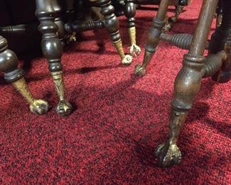 Antique Wood Piano Stools with Glass Marble Cast Iron Claw Feet