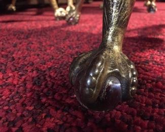 Antique Wood Piano Stools with Glass Marble Cast Iron Claw Feet