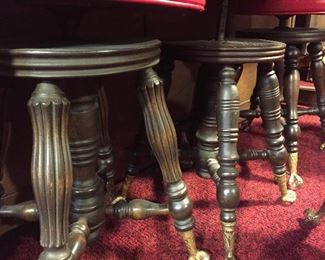 Antique Wood Piano Stools with Glass Marble Cast Iron Claw Feet