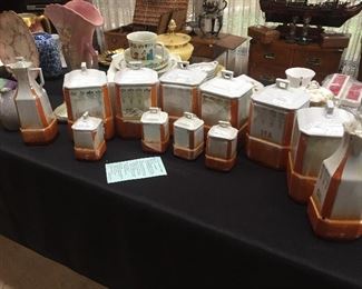 Antique Orange and Cream Bavarian Lustreware Spice Container Set