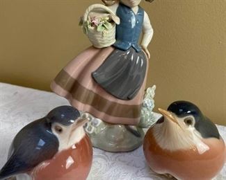 Lladro and Two Royal Copenhagen Porcelain Birds