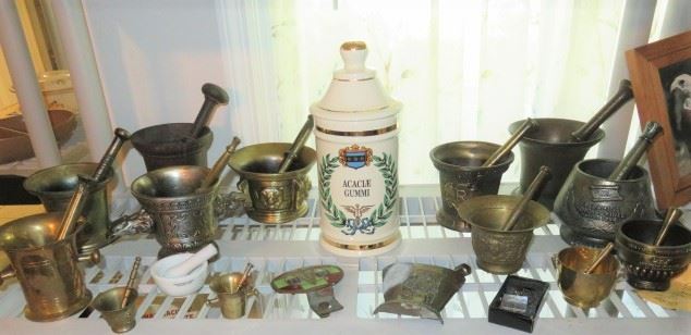 Vintage Brass Rx Pharmacy Apothecary Mortar and Pestle Collection