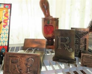 Vintage 1970's Brass RX Pharmacist Note Business Index Card Desk Top Rolodex,  Vintage Brass Book Ends RX Pharmacia Secundum Artem Tinactin Vinegar