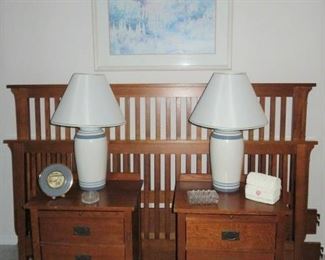 Bassett Mission  Style King Size Bed Fame  with Matching Night Stands, Tall Dresser w/Mirror & Armoire 