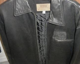 Men's Guess Black Leather Jacket Size XL