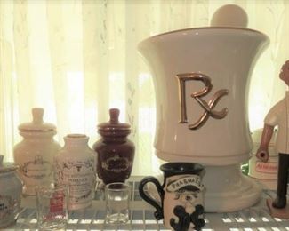 Vintage Huge Pharmacy Store Advertising Display Ceramic White/Gold RX Mortar & Pestle
