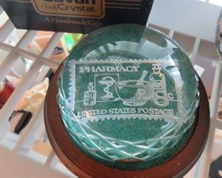 Pharmacy 8 Cents United States Postage Crystal Paperweight