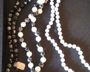 Blue Lace Agate, Snow Flake Obsidian, and Howlite necklaces